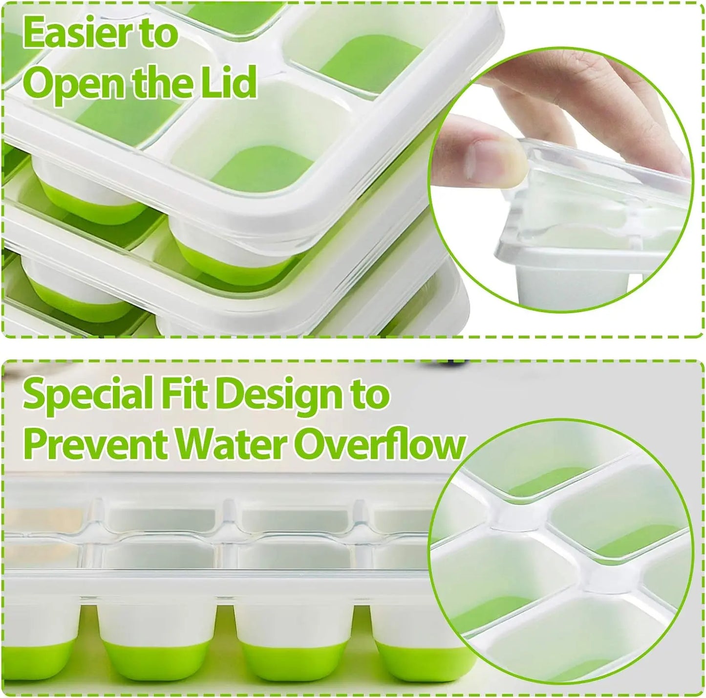 Ice Cube Tray Mold with Lid Silicone Square 14 Cube